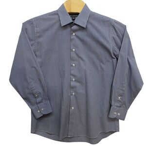 Bill Robinson Mens Blue White Gingham Check Long Sleeve Button Down Shirt L 16.5